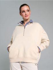 Bluza ze stójką - kremowy. Białe bluzy damskie Sinsay, l, bez wzorów, bez kaptura. W wyprzedaży za 27.99 zł.