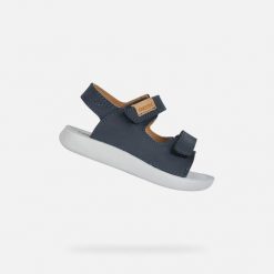 Sandały GEOX B SANDAL LIGHTFLOPPY Niebieski. Niebieskie sandały męskie Geox, ze skóry, bez zapięcia. Za 246.50 zł.