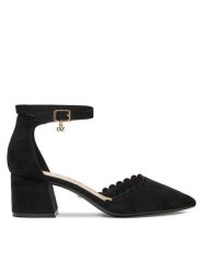 DeeZee Czółenka DF-82574-4 Czarny. Czarne czółenka damskie DeeZee, bez wzorów, z materiału, bez obcasa, bez zapięcia. Za 139.99 zł.