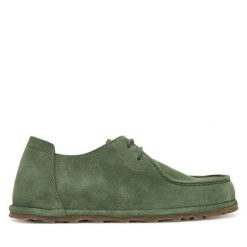 Półbuty Birkenstock. Zielone półbuty damskie Birkenstock, bez wzorów, bez obcasa, na płaskiej podeszwie, bez zapięcia. Za 719.99 zł.