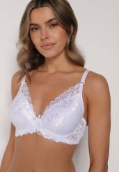 Biały Klasyczny Biustonosz Zdobiony Koronką Idarodia. Białe biustonosze Born2be, z aplikacjami, z koronki. Za 29.99 zł.