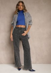 Szare Szerokie Jeansy High Waist z Cyrkoniowymi Zdobieniami Zarilene. Szare jeansy damskie Renee, z podwyższonym stanem. Za 139.99 zł.