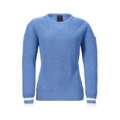 Damski sweter z dzianiny Musto Marina. Niebieskie bluzy sportowe damskie Musto, bez wzorów, z dzianiny, marine, bez kołnierzyka, bez ramiączek, bez kaptura. Za 506.50 zł.