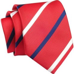 Krawat Czerwony w Granatowo-Białe Paski 7 cm, Elegancki, Klasyczny, Męski -ALTIES. Czerwone krawaty i muchy Alties, bez wzorów, z tkaniny, eleganckie. Za 49.00 zł.