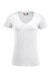 Clique Arden damska bluzka V-neck stretch z single jersey biała. Białe bluzki damskie CLIQUE, m, bez wzorów, z bawełny, bez kołnierzyka, bez ramiączek. Za 111.81 zł.