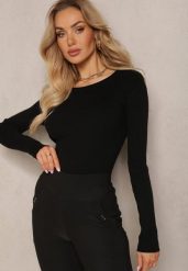 Czarny Dopasowany Sweter z Prążkowanej Dzianiny Bionessa. Czarne swetry damskie Renee, m, bez wzorów, z dzianiny, casualowe, bez kołnierzyka, bez ramiączek, długie, bez kaptura. Za 54.99 zł.