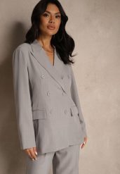 Szara Dwurzędowa Marynarka z Wiskozą i Usztywnianą Linią Ramion Ellirisa. Szare żakiety damskie Renee, l, bez wzorów, z jeansu, eleganckie. Za 149.99 zł.