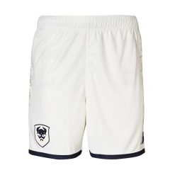 Szorty SM Caen Kombat Ryder 2022/23. Białe krótkie spodenki sportowe męskie Kappa, bez wzorów, do piłki nożnej. Za 224.50 zł.