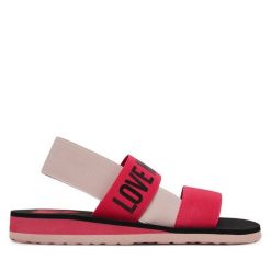 Sandały LOVE MOSCHINO. Czerwone sandały damskie Love Moschino, bez wzorów, bez obcasa, na płaskiej podeszwie, bez zapięcia. Za 359.99 zł.