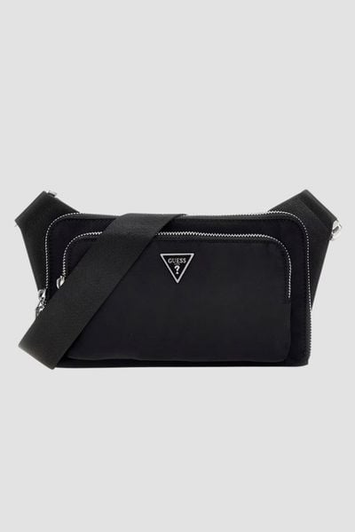 GUESS Czarna męska saszetka Milano. Czarne saszetki męskie Guess, ze skóry ekologicznej. W wyprzedaży za 159.99 zł.