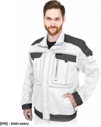 Reis - Bluza ochronna CORTON, stójka tkana 100% bawełna 260 g/m2 6 kieszeni elementy odlaskowe biało-szary 4XL. Białe bluzy męskie Reis, m, bez wzorów, z bawełny, bez kaptura. Za 134.96 zł.