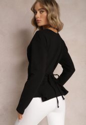 Czarna Bawełniana Bluza z Ozdobnym Wiązaniem Fanarita. Czarne bluzy damskie Renee, bez wzorów, z bawełny, bez kaptura. Za 74.99 zł.