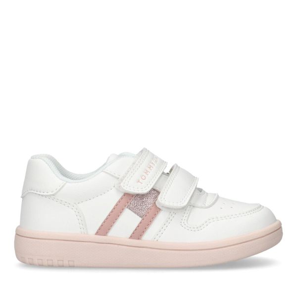 Sneakersy dla dziewczynek Tommy Hilfiger Flag Velcro. Białe buty sportowe dziewczęce Tommy Hilfiger, bez wzorów, bez zapięcia. W wyprzedaży za 258.50 zł.