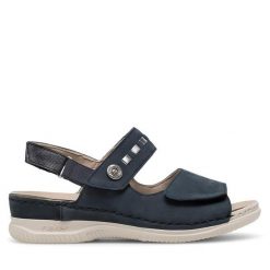 Sandały Rieker. Niebieskie sandały damskie Rieker, bez wzorów, bez obcasa, na płaskiej podeszwie, bez zapięcia. Za 319.99 zł.