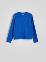 Sweter z domieszką wełny - niebieski. Niebieskie swetry damskie Reserved, l, bez wzorów, z dzianiny, bez kołnierzyka, bez ramiączek, bez kaptura. Za 139.99 zł.