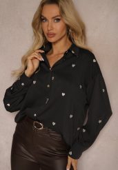Czarna Koszula z Bawełny Ozdobiona Naszytymi Serduszkami Arreanna. Czarne t-shirty i topy dla dziewczynek Renee, bez wzorów, z bawełny, bez ramiączek. Za 89.99 zł.