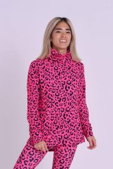 Koszulka termoaktywna Hotel California Pink Leopard damska, wysoki dekolt. Czerwone koszulki sportowe damskie OOSC, s, bez wzorów, z materiału, bez kołnierzyka, bez ramiączek, na fitness i siłownię. Za 294.99 zł.