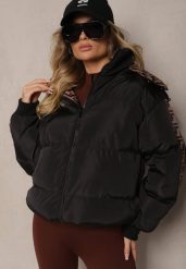 Czarna Casualowa Kurtka Dwustronna Typu Puffer ze Ściągaczami i Kapturem Erisalanne. Czarne kurtki damskie Renee, l, bez wzorów, z jeansu. Za 219.99 zł.
