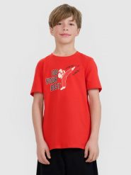 4F T-shirt regular z nadrukiem chłopięcy - czerwony 146 (10-11 lat). Czerwone t-shirty dla chłopców 4f, bez wzorów, z bawełny, bez ramiączek. W wyprzedaży za 19.99 zł.