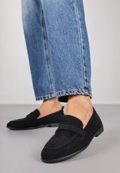 Czarne Mokasyny Vices z Wkładką ze Skóry Naturalnej i Paskiem z Przeszyciami Fonarrie. Czarne mokasyny damskie Renee, z jeansu, eleganckie. Za 69.99 zł.