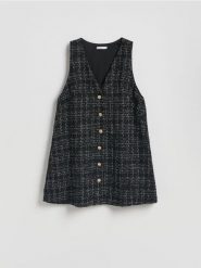 Sukienka z dekoracyjnymi guzikami - wielobarwny. Sukienki damskie Reserved, l, bez wzorów, z tkaniny, bez kołnierzyka, bez ramiączek, mini. Za 149.99 zł.