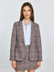 Marynarka damska z dodatkiem wełny w kratę Linneta 000. Czerwone żakiety damskie Big Star, l, bez wzorów, z denimu, eleganckie. Za 359.99 zł.