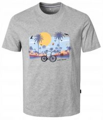 Męska Koszulka (T-Shirt) - Pako Jeans - Szara, Palmy, Rower, Słońce. Szare t-shirty męskie Pako Jeans, l, bez wzorów, z bawełny, casualowe, bez kołnierzyka. Za 79.00 zł.