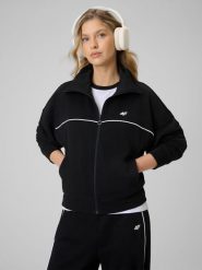 4F Bluza dresowa regular bez kaptura damska - czarna XL. Czarne bluzy damskie 4f, xl, bez wzorów, z bawełny, klasyczne. Za 179.99 zł.