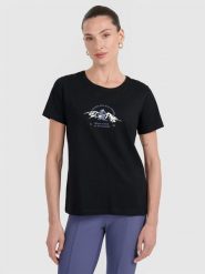 4F T-shirt regular z nadrukiem damski - czarny XXL. Czarne t-shirty damskie 4f, xxl, bez wzorów, z bawełny, bez kołnierzyka. Za 59.99 zł.