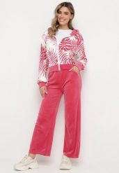 Różowy Welurowy Komplet Dresowy Bluza z Florystycznym Printem i Szerokie Spodnie Taniussa. Czerwone bluzy damskie Born2be, m, bez wzorów, z dresówki, bez kaptura. Za 79.99 zł.