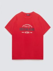 Koszulka męska z kontrastowym nadrukiem czerwona Sers 603. Czerwone t-shirty męskie Big Star, l, bez wzorów, z dzianiny, klasyczne, bez kołnierzyka. Za 99.99 zł.