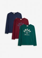 T-shirt z długim rękawem, z miękkiej bawełny organicznej (3 szt.). Czerwone koszule dla chłopców bonprix, bez wzorów, z bawełny, bez kołnierzyka, bez ramiączek. Za 99.99 zł.