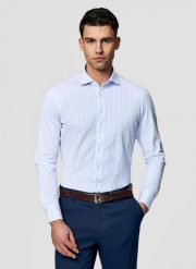 PAKO LORENTE - Błękitna koszula w prążek. Niebieskie koszule męskie Pako Lorente, l, bez wzorów, z bawełny, bez kołnierzyka, bez ramiączek. Za 299.99 zł.