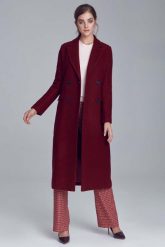 Bordowy Elegancki Długi Płaszcz Dwurzędowy. Czerwone kurtki damskie Nife, l, bez wzorów, z materiału, bez kaptura. Za 379.90 zł.