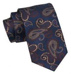Klasyczny Męski Krawat - ALTIES - Brązowy Wzór Paisley. Brązowe krawaty i muchy Alties, bez wzorów, z tkaniny, eleganckie. Za 49.00 zł.