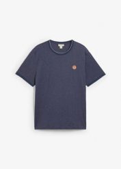 T-shirt z efektem dwuwarstwowym, z ozdobnymi elementami. Niebieskie t-shirty męskie bonprix, m, z aplikacjami, ze skóry, bez kołnierzyka. Za 49.99 zł.