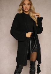 Czarny Kardigan Niezapinany z Warkoczowym Splotem Lotissa. Czarne kardigany damskie Renee, bez wzorów, ze splotem, eleganckie, długie. Za 129.99 zł.