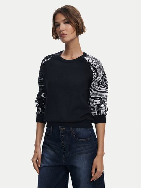 Desigual Sweter Kodiak 25WWJF28 Czarny Regular Fit. Czarne swetry damskie Desigual, l, bez wzorów, bez kołnierzyka, bez ramiączek, bez kaptura. Za 429.99 zł.