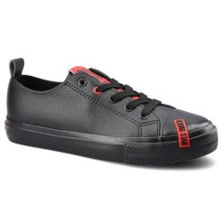 Trampki damskie Big Star, skóra ekologiczna ze sznurowaniem na płaskiej podeszwie, czarne, EE274303. Czarne trampki i tenisówki damskie Big Star, bez wzorów, z gumy, retro, bez zapięcia. Za 99.00 zł.