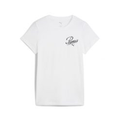 Damska koszulka ESS SCRIPT PUMA White. Białe koszulki sportowe damskie Puma, s, bez wzorów, bez kołnierzyka, bez ramiączek. W wyprzedaży za 79.00 zł.