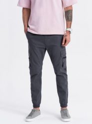 Męskie spodnie JOGGERY z zapinanymi kieszeniami cargo - grafitowe V3 OM-PAJO-0125 - XL. Szare spodnie materiałowe męskie Ombre Clothing, l, bez wzorów, z bawełny. Za 107.99 zł.