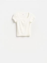 T-shirt slim fit z modalem - biały. Białe t-shirty damskie Reserved, l, bez wzorów, z dzianiny, bez kołnierzyka. Za 39.99 zł.