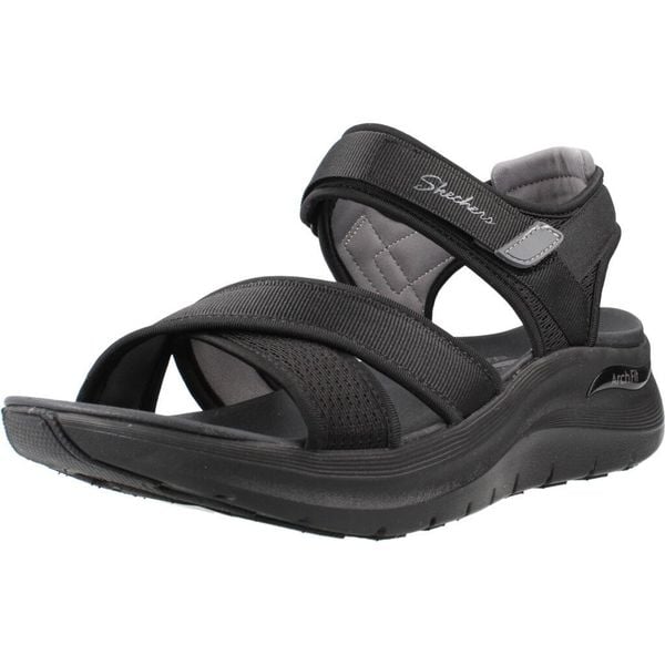 Sandały SKECHERS 164078S Czarny. Czarne sandały damskie Skechers, bez wzorów, z materiału, bez obcasa, bez zapięcia. Za 255.99 zł.