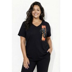 Damskie Bluzka funkcyjna antybakteryjny materiał dekolt w serek rękaw 1/2. Czarne t-shirty damskie Ulla Popken, plus size, bez wzorów, z materiału, bez kołnierzyka. Za 199.99 zł.
