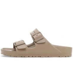 Sandały Birkenstock Arizona Eva Damskie. Szare sandały damskie Birkenstock, bez wzorów, z materiału, bez obcasa, bez zapięcia. Za 318.75 zł.