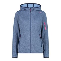 Bluza damska z kapturem CMP Knit-Tech. Niebieskie bluzy sportowe damskie CMP, bez wzorów, z kapturem, trekkingowe. Za 315.50 zł.