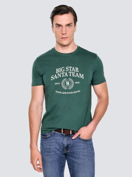 Koszulka męska z nadrukiem zielona Marr 304. Zielone t-shirty męskie Big Star, na zimę, l, bez wzorów, z bawełny, klasyczne, bez kołnierzyka. Za 99.99 zł.