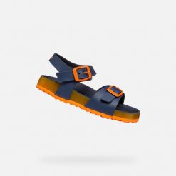 Sandały GEOX J GHITA BOY Niebieski. Brązowe sandały męskie Geox, z syntetyku, bez zapięcia. Za 213.99 zł.