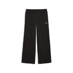 Damskie spodnie z szerokimi nogawkami Essentials Cat z dzianiny PUMA. Czarne spodnie materiałowe damskie Puma, xl, bez wzorów, z bawełny, z standardowym stanem. Za 229.00 zł.