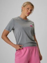 T-shirt relaxed z nadrukiem damski 4F 4FRSS26TTSHF4515. Szare t-shirty damskie 4f, s, bez wzorów, z bawełny, klasyczne, bez kołnierzyka. Za 79.99 zł.
